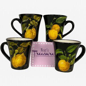 Certified International COLOR BAKERY FRUIT Damask Black Golden Pears Mugs Set 4